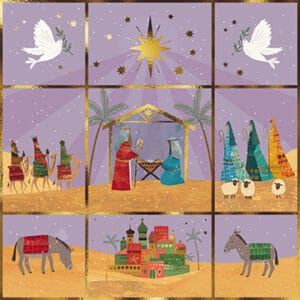 Images from the nativity story arranged in a nine grid block