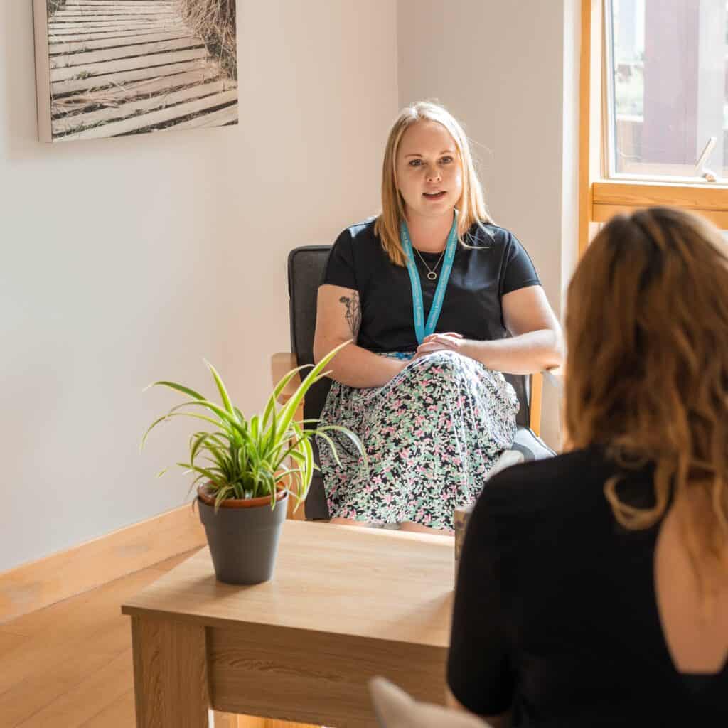 Counselling session in one of our counselling rooms at Shooting Star House