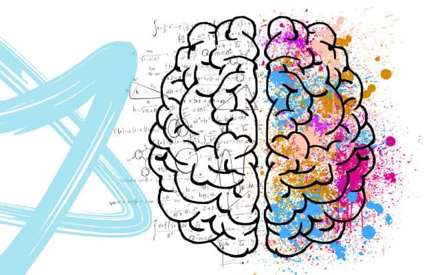 A graphic of a brain showing the logical and creative sides