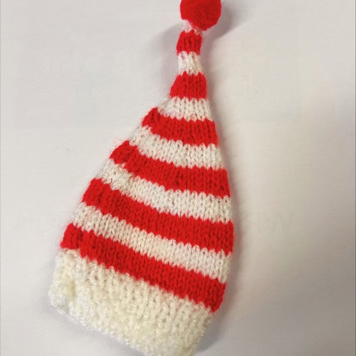 Knitted striped elf hat